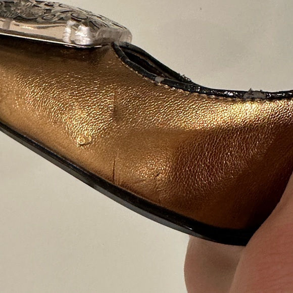 J. Renee Gold Bronze High Heel. Square Jewel Square Toe Vintage Look Sz 7. - Picture 14 of 16